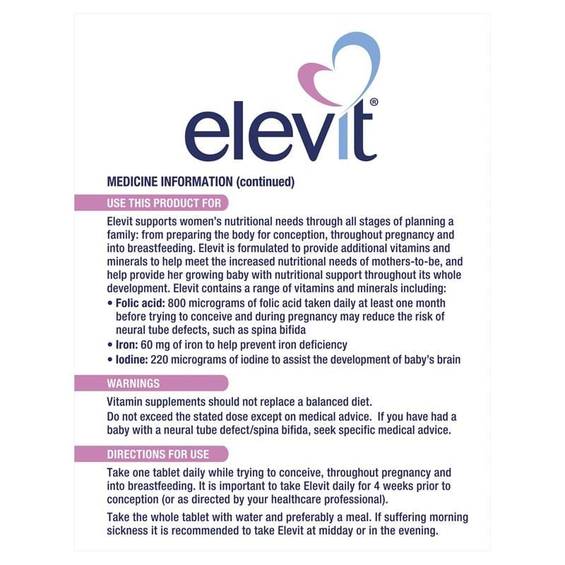 Elevit - Vitamin Tổng Hợp Cho Phụ Nữ Mang Thai Và Cho Con Bú 100 Viên