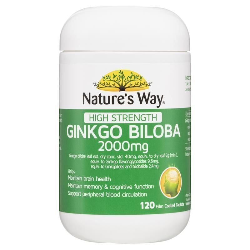Viên uống hỗ trợ bổ não giảm đau nửa đầu Nature's Way Ginkgo Biloba 2000mg của Úc 120 viên