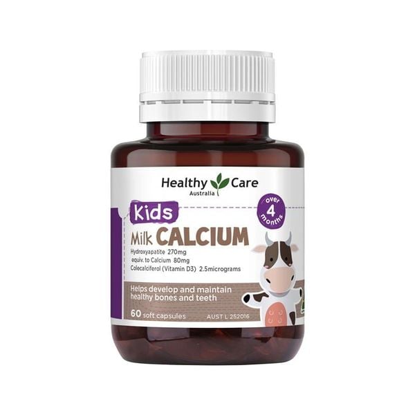 Viên sữa canxi Healthy Care Kids Milk Calcium cho trẻ trên 4 tháng tuổi của Úc 60 viên