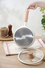 Chảo nhôm đúc nguyên khối thành cao Elegant Kaiyo 18cm kèm vung kính (đáy từ)