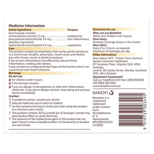 Viên Ngậm Giảm Đau Họng Betadine Anaesthetic Lozenges Hộp 36 Viên