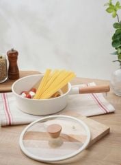 Chảo nhôm đúc nguyên khối thành cao Elegant Kaiyo 18cm kèm vung kính (đáy từ)