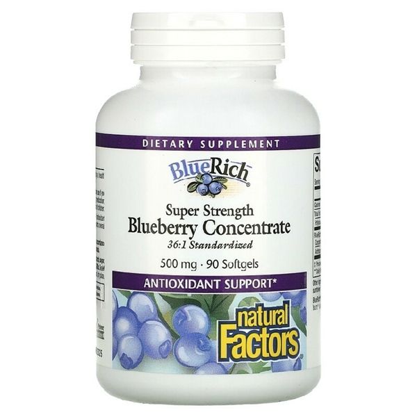 Tinh Chất Chống Oxy Hóa Blue Rich Blueberry Concentrate cô đặc 500mg - lọ 90 viên nang