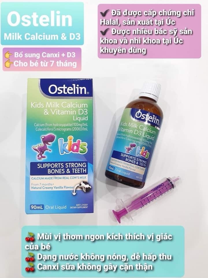 Ostelin Kids Milk Calcium & Vitamin D3 Liquid Cho Trẻ Từ 7 Tháng Lọ 90ml