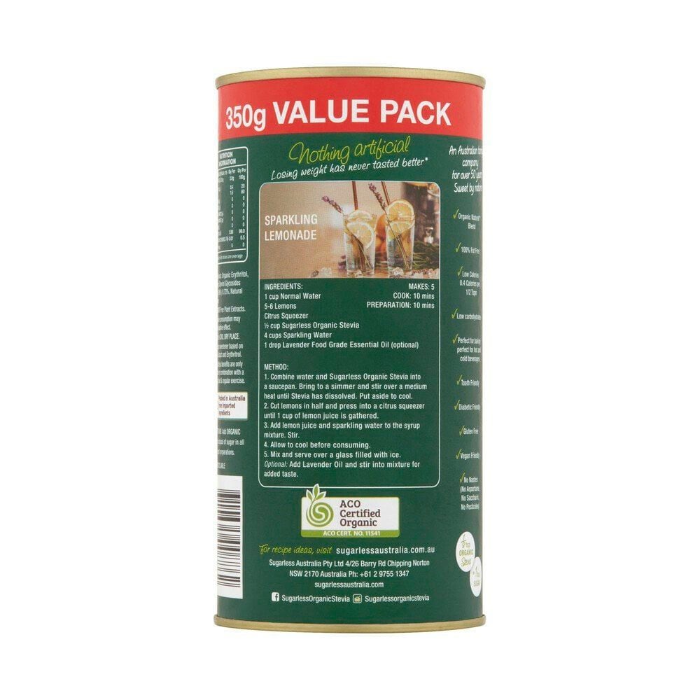 Đường cỏ ngọt ăn kiêng hữu cơ Úc Earthia Stevia 100% Organic Sweetener 350g