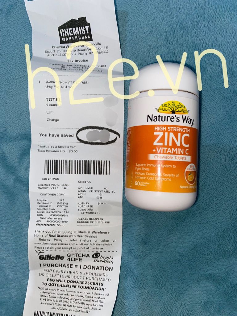 Viên nhai hỗ trợ tăng đề kháng Nature's Way High Strength Zinc + Vitamin C của Úc 60 viên