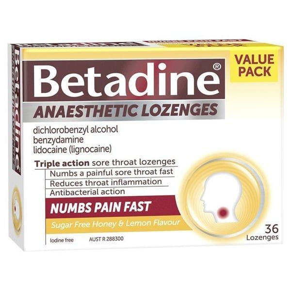 Viên Ngậm Giảm Đau Họng Betadine Anaesthetic Lozenges Hộp 36 Viên