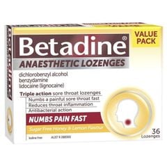 Viên Ngậm Giảm Đau Họng Betadine Anaesthetic Lozenges Hộp 36 Viên