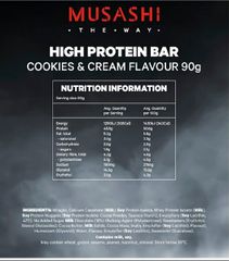 Bánh protein năng lượng cao Musashi High Protein Bar Cookies And Cream 90g