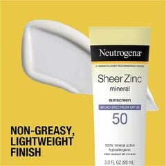 Kem chống nắng cho da nhạy cảm Neutrogena Sheer Zinc Mineral Sunscreen SPF50 88ml