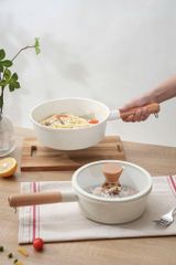 Chảo nhôm đúc nguyên khối thành cao Elegant Kaiyo 18cm kèm vung kính (đáy từ)