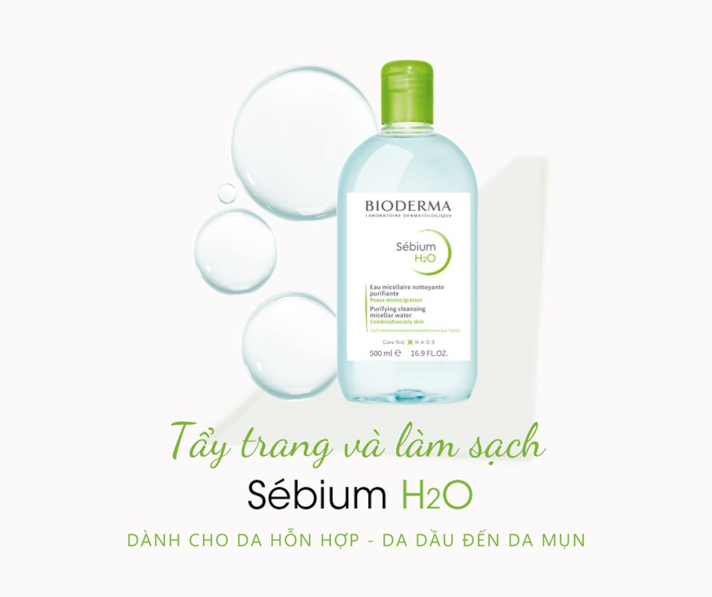 Bioderma - Nước Tẩy Trang Cho Da Dầu & Hỗn Hợp Chai Xanh 500ml