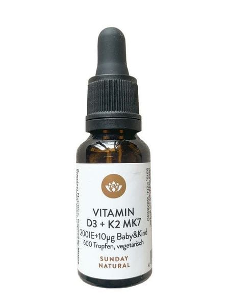 Vitamin hỗ trợ tăng chiều cao, chống còi xương cho bé Sunday Natural Vitamin D3 K2 MK7 200IE của Đức 20ml