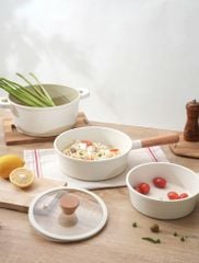 Chảo nhôm đúc nguyên khối thành cao Elegant Kaiyo 18cm kèm vung kính (đáy từ)
