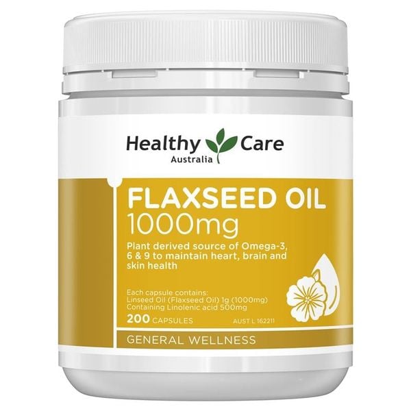 Viên uống dầu hạt lanh Healthy Care Flaxseed Oil 1000mg của Úc 200 viên