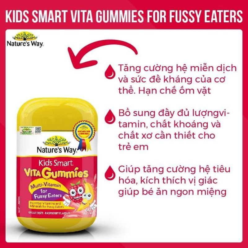 Kẹo dẻo Nature' Way Gummie Multi Vitamin for Fussy Eater cho trẻ biếng ăn 60 viên