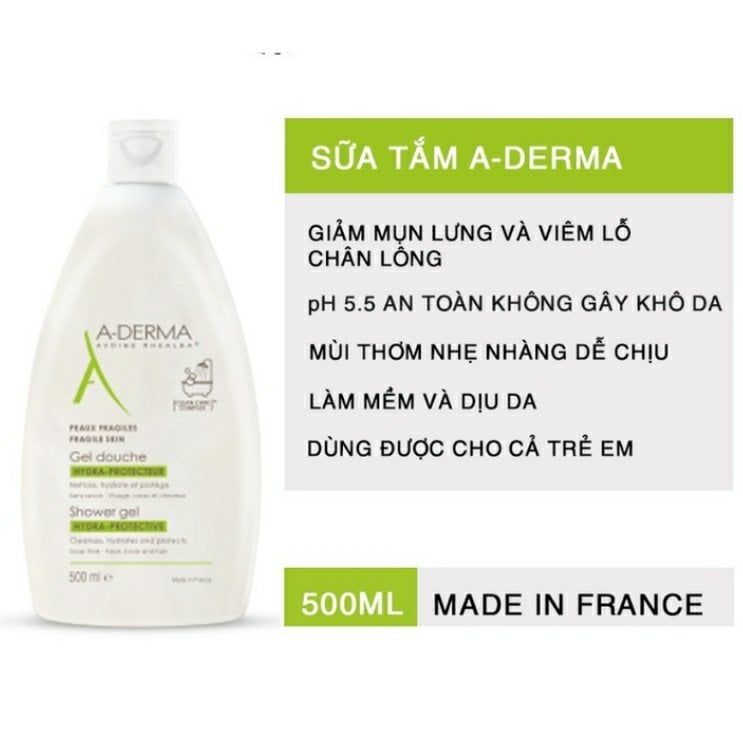 Sữa tắm giảm mụn lưng A-Derma Hydra-Protective 500ml