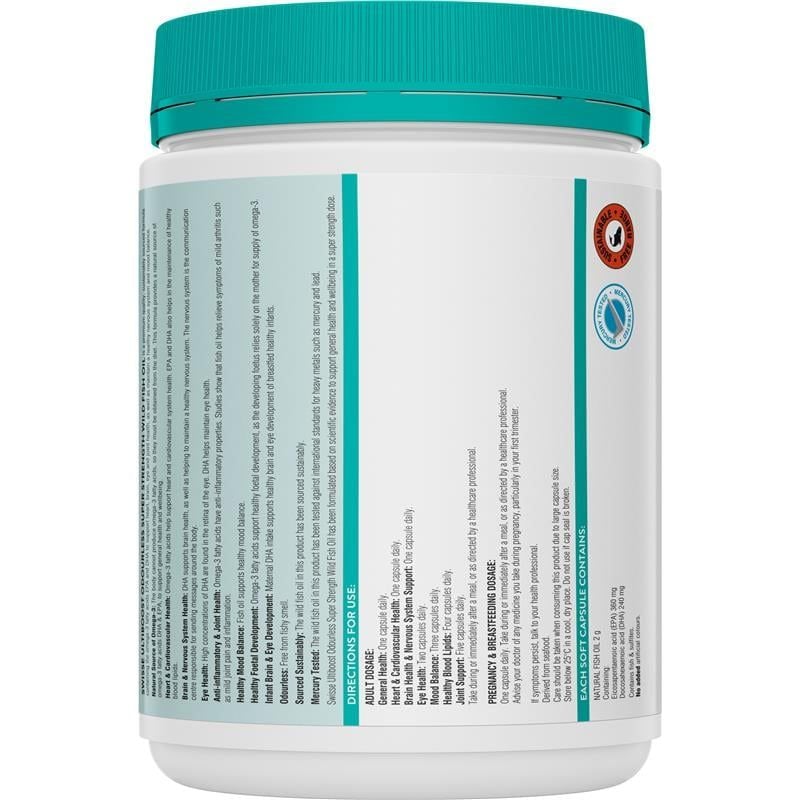 Dầu Cá Không Mùi Liều Cao Swisse Ultiboost Odourless Super Strength 2000mg Lọ 200 Viên