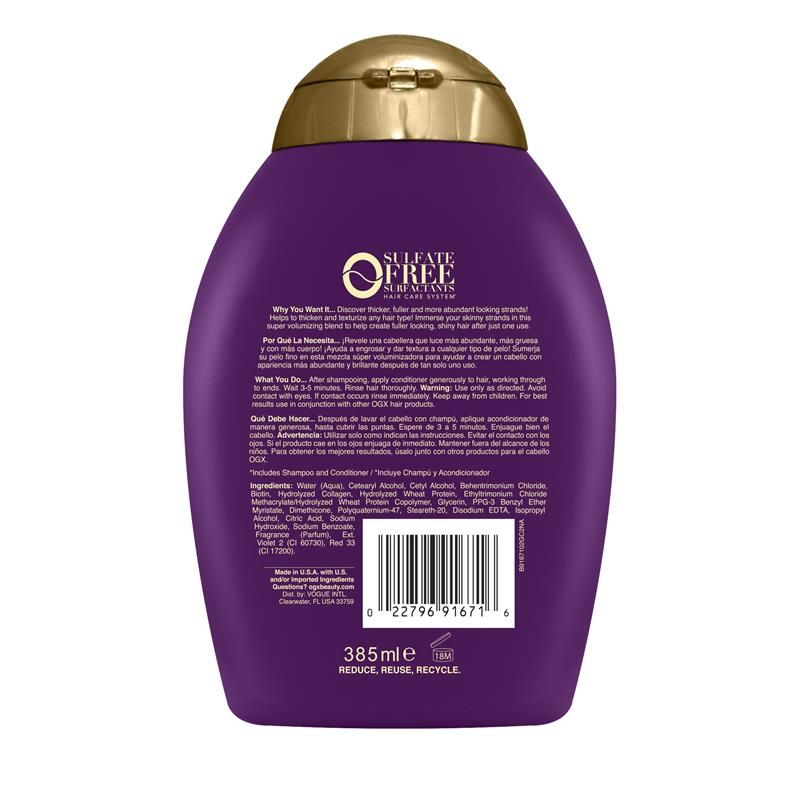 Dầu xả kích thích mọc tóc OGX Thick & Full Biotin & Collagen của Mỹ 385ml