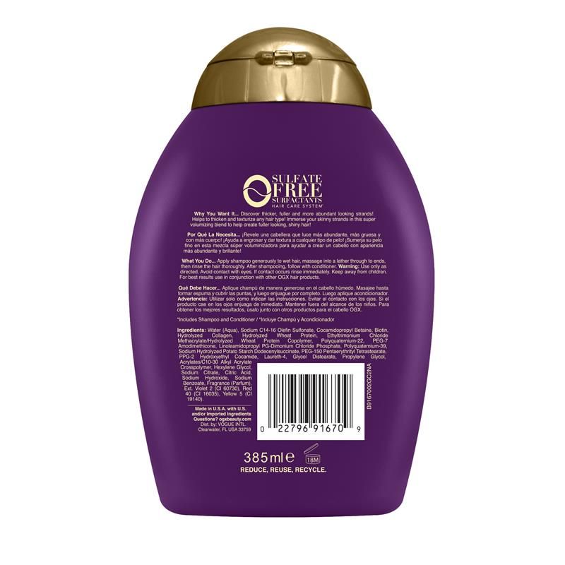 Dầu gội kích thích mọc tóc OGX Thick & Full Biotin & Collagen của Mỹ 385ml