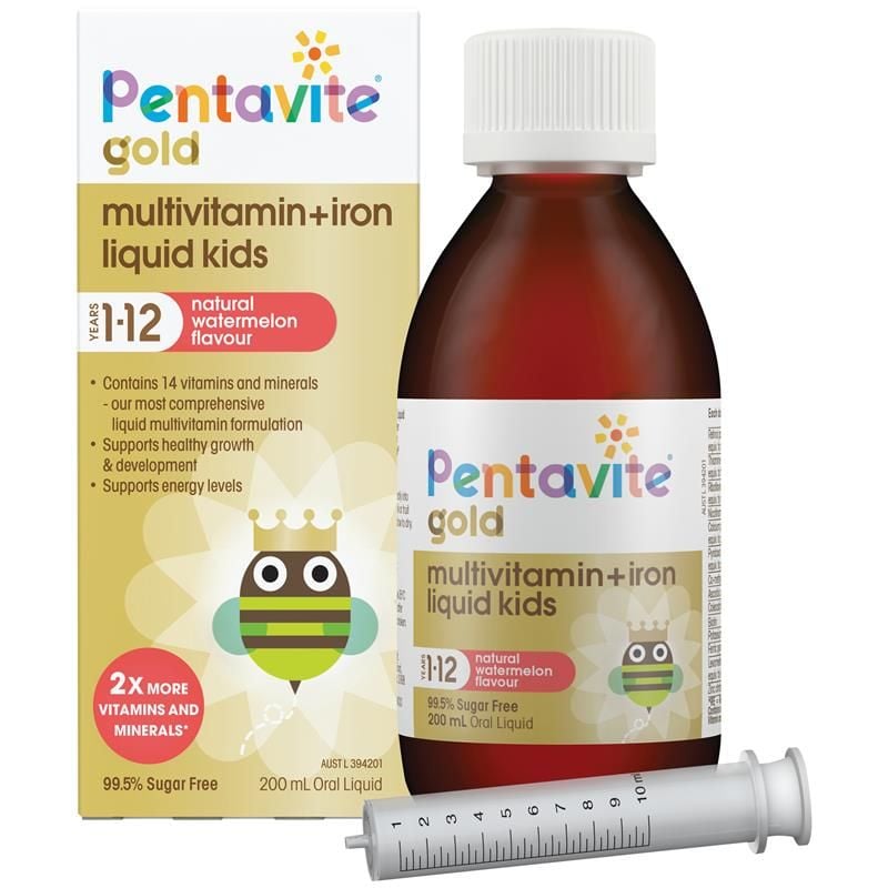 Siro bổ sung vitamin tổng hợp + sắt cho bé từ 1 - 12 tuổi Pentavite Multivitamin + Iron Kids Liquid của Úc 200ml