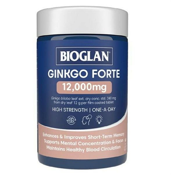 Viên uống bổ não tăng cường trí nhớ liều cao Bioglan Ginkgo Forte 12000mg lọ 60 viên