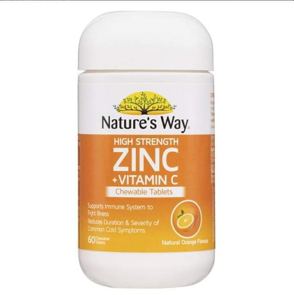 Viên nhai hỗ trợ tăng đề kháng Nature's Way High Strength Zinc + Vitamin C của Úc 60 viên