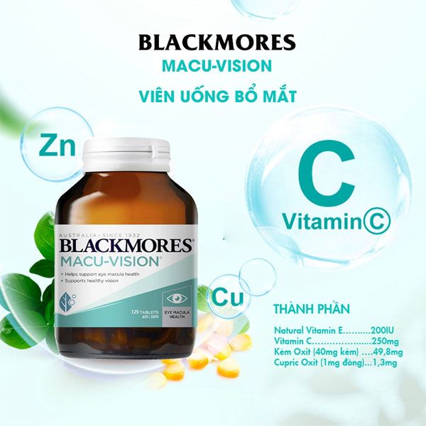 Viên uống hỗ trợ bổ mắt Blackmores Macu-Vision của Úc 125 viên