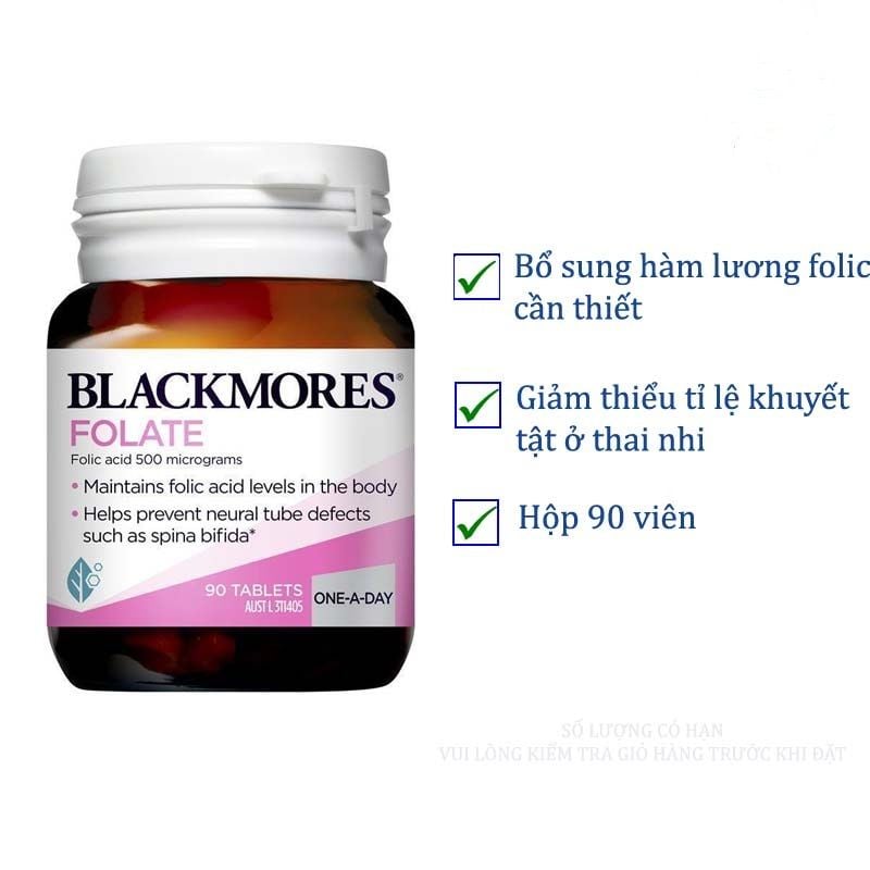 Viên uống bổ sung axit folic cho bà bầu Blackmores Folate của Úc 90 viên