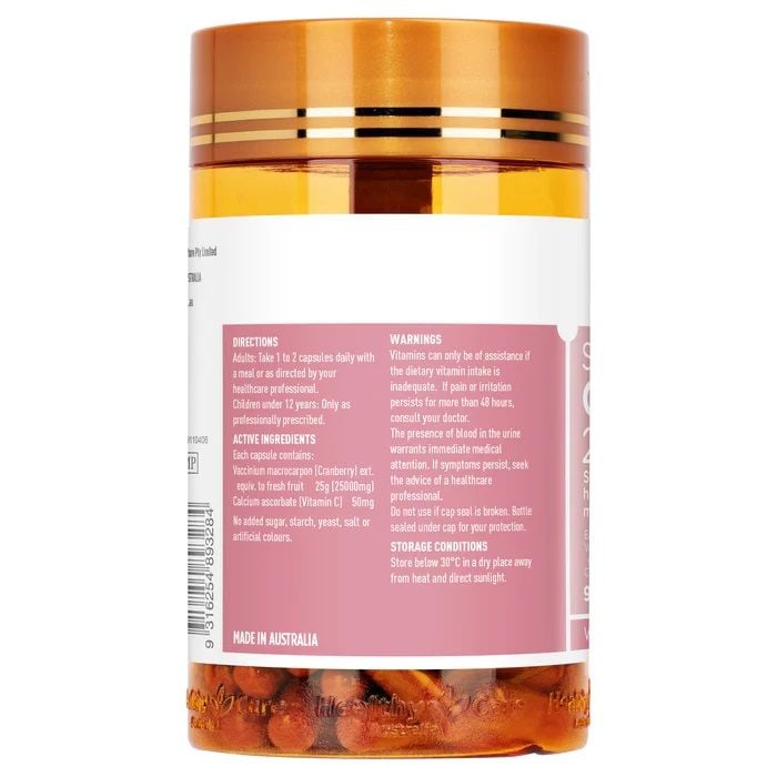 Viên uống hỗ trợ đường tiết niệu Healthy Care Cranberry 25000 của Úc 90 viên