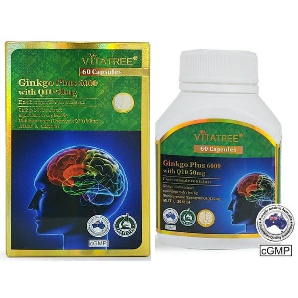 Viên Uống Bổ não Vitatree Ginkgo Plus 6000mg & Q10 50mg Lọ 60 viên