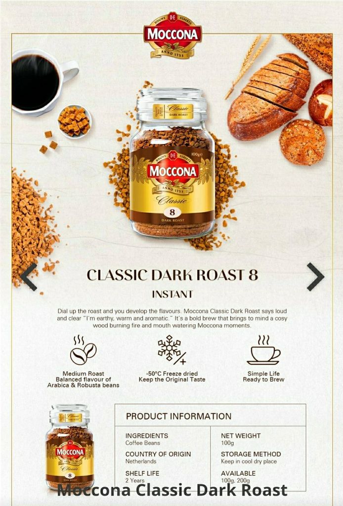 Moccona Classic 8 Dark Roast - Cafe Hòa Tan Rang Đậm Lọ 400g