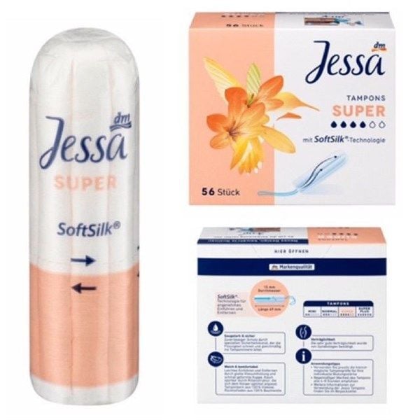 Băng vệ sinh dạng nút Tampon Jessa 4 Giọt của Đức 56 cái (Màu Cam)