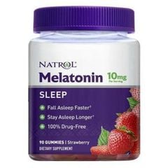 Kẹo dẻo vị dâu hỗ trợ ngủ ngon Natrol Melatonin 10mg Sleep của Mỹ 90 viên