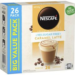 Cafe Pha sẵn Nescafe 98% Sugar Free Caramel Latte Loại Ít Đường - Hộp 26 Gói