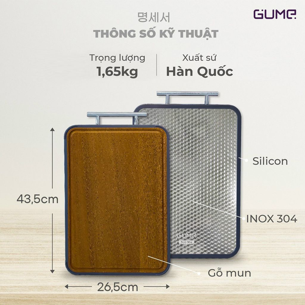 Thớt gỗ hai mặt Gume Double Sided Chopping Board từ Hàn Quốc