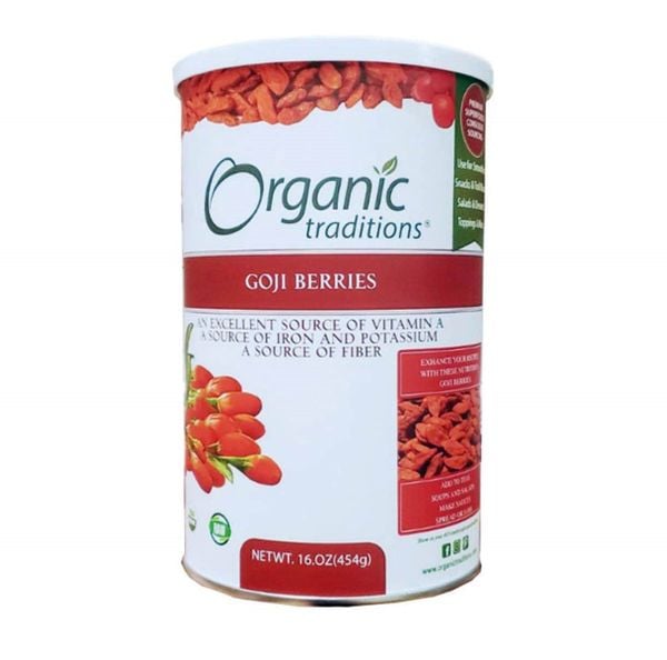 Hạt kỷ tử hữu cơ sấy khô Organic Traditions Goji Berries của Mỹ hộp 454g