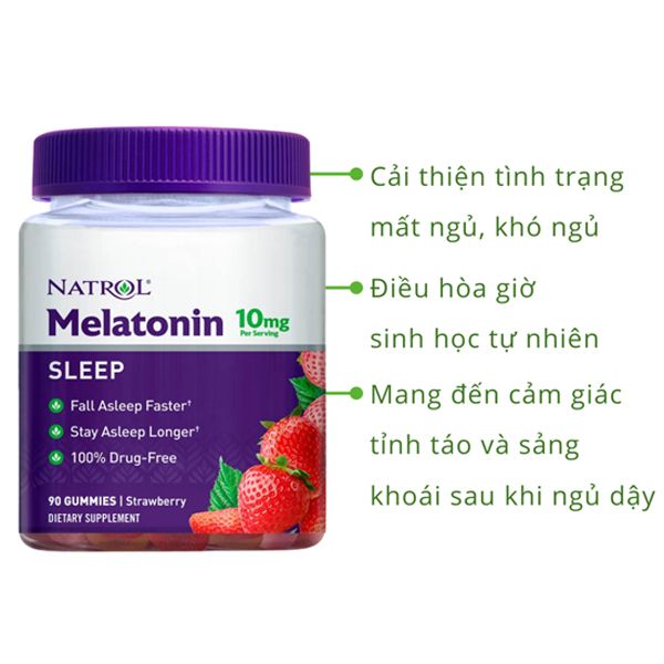 Kẹo dẻo vị dâu hỗ trợ ngủ ngon Natrol 10mg của Mỹ 90 viên