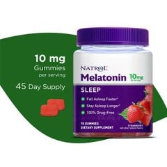 Kẹo dẻo vị dâu hỗ trợ ngủ ngon Natrol Melatonin 10mg Sleep của Mỹ 90 viên