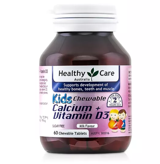 Viên nhai bổ sung canxi và vitamin D3 Healthy Care Kids Calcium Vitamin D3 của Úc 60 viên