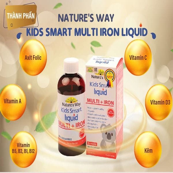 Siro bổ sung sắt và vitamin tổng hợp cho bé Nature's Way Kids Smart Liquid Multi + Iron của Úc 200ml