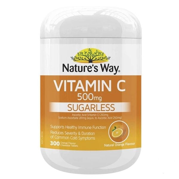 Viên nhai bổ sung vitamin C Nature’s Way Vitamin C 500mg Sugarless của Úc 300 viên