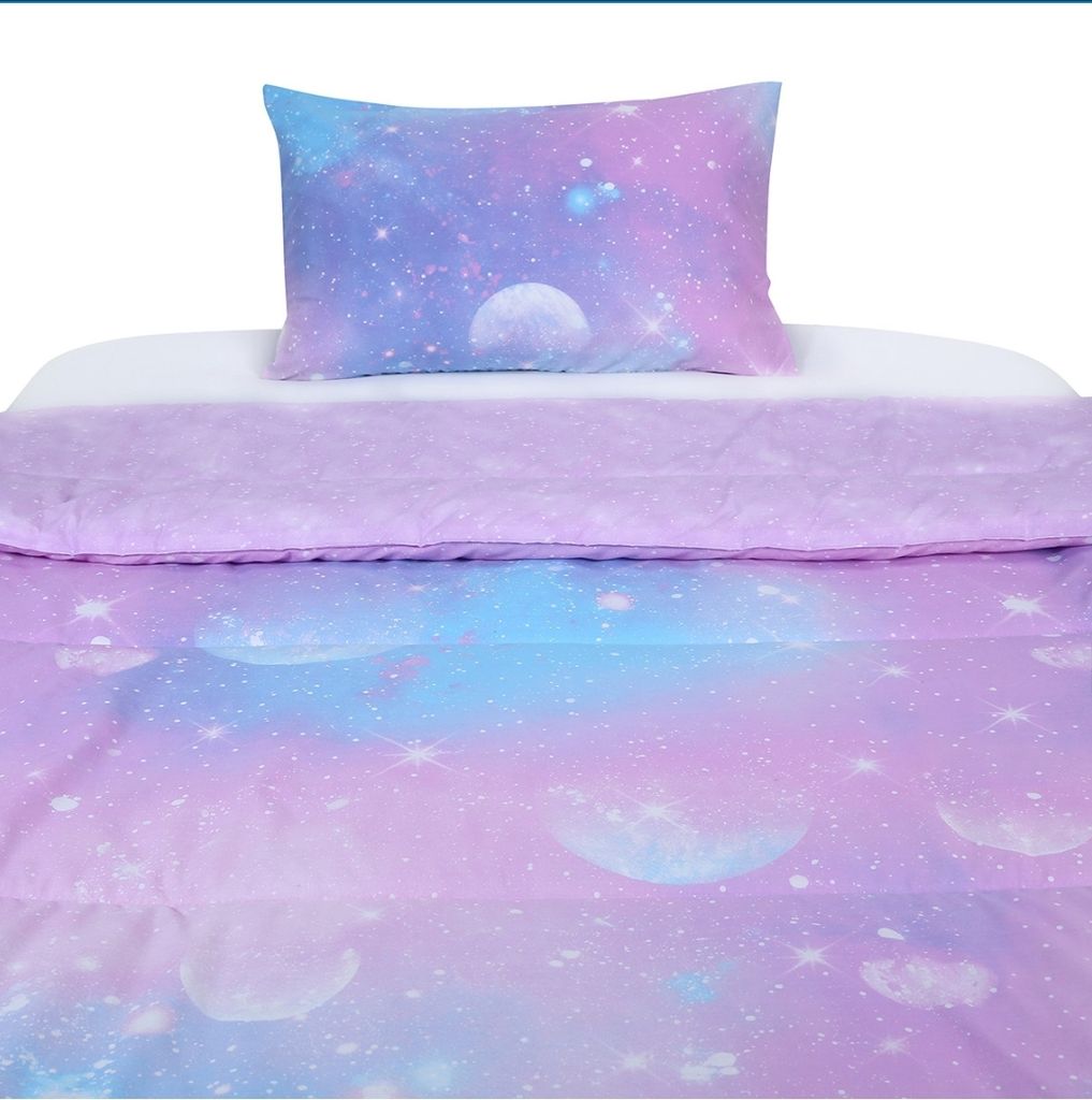 Bộ chăn bông trần và vỏ gối cho trẻ Pink Galaxy
