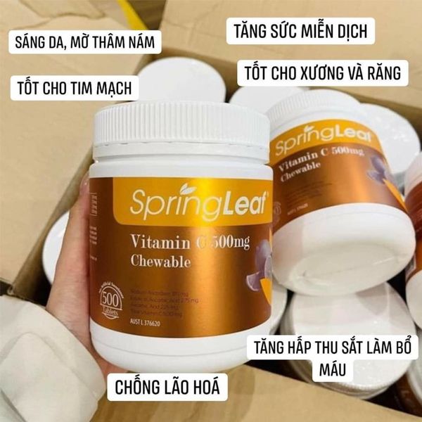 Viên ngậm vitamin C Springleaf Vitamin C 500mg Chewable của Úc 500 viên