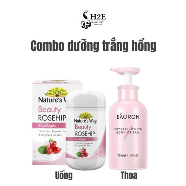 COMBO DƯỠNG TRẮNG HỒNG TỰ NHIÊN - Nature's Way Beauty Rosehip + Eaoron Body