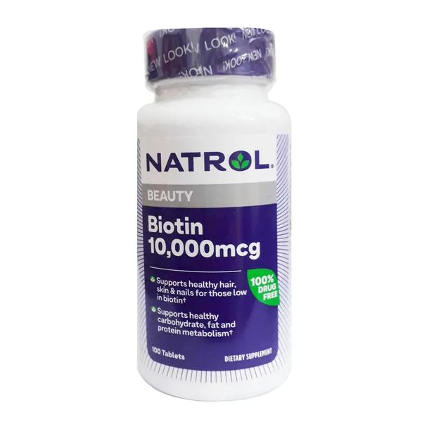 Viên uống hỗ trợ mọc tóc Natrol Biotin 10000 mcg của Mỹ 100 viên