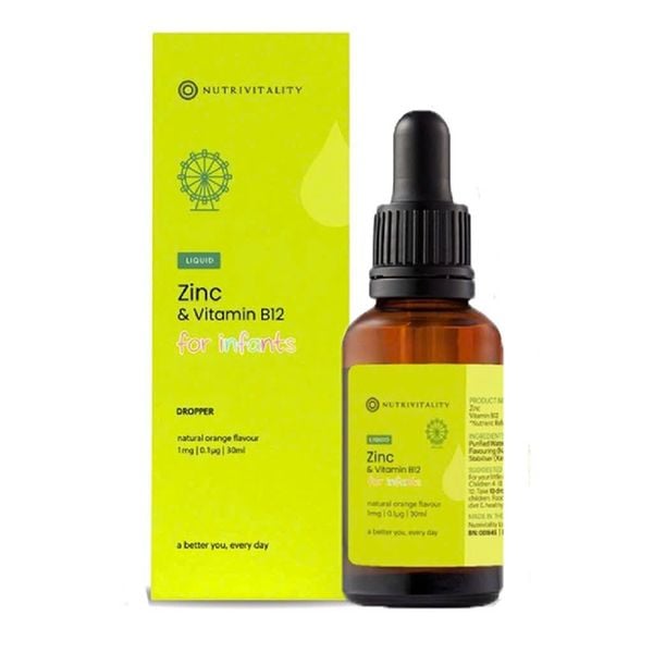 Kẽm Giọt Anh Nutrivitality Zinc & Vitamin B12 Hỗ Trợ Tăng Đề Kháng Cho Bé 30ml