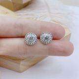  E888 Bông tai hoa đá phối baguette 