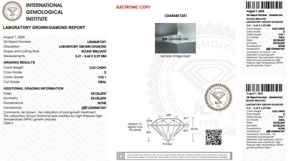 LDI54 Kim cương nuôi cấy 5.4mm-IGI LG646461241