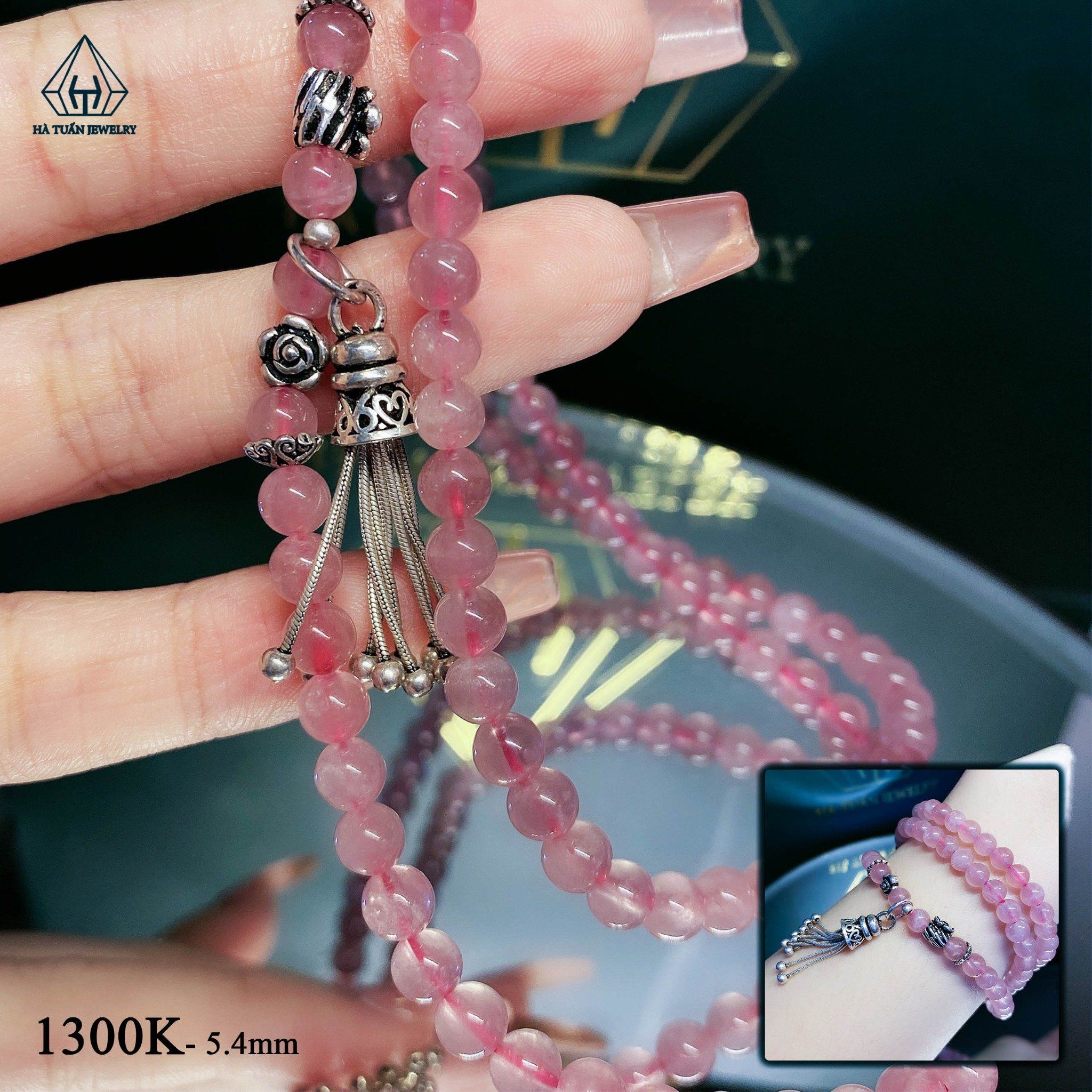  SC001 VÒNG CHUỖI THẠCH ANH HỒNG PHỐI CHARM 